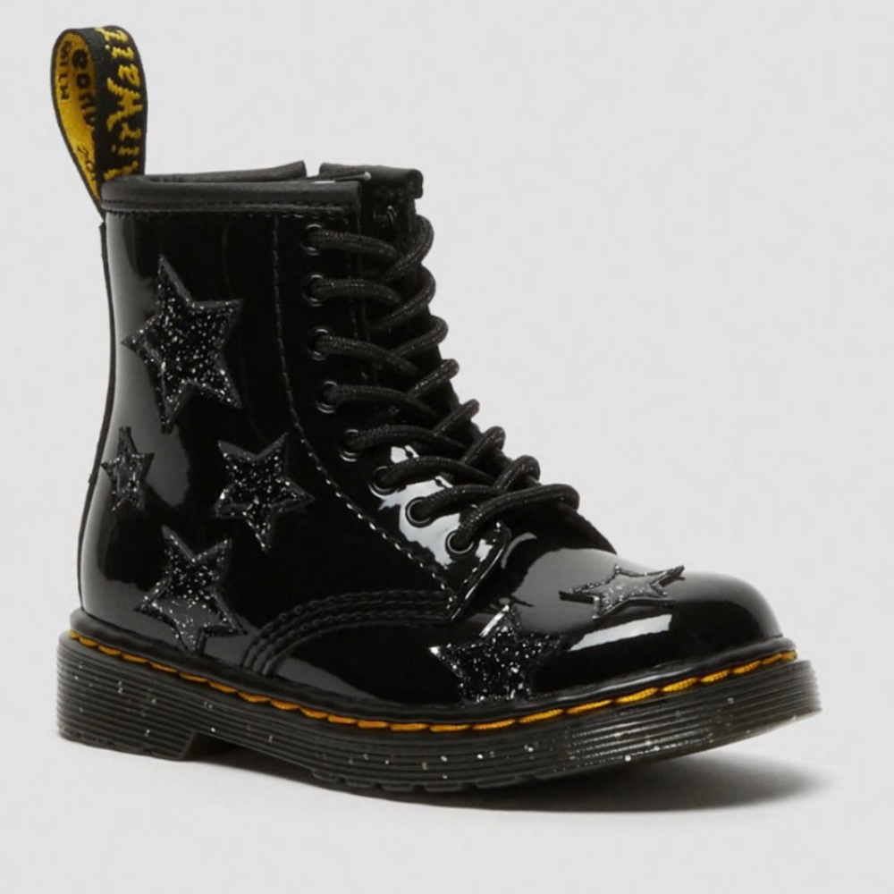 Dr. Martens JUNIOR 1460 GLITTER STAR PATENT LACE UP BOOTS